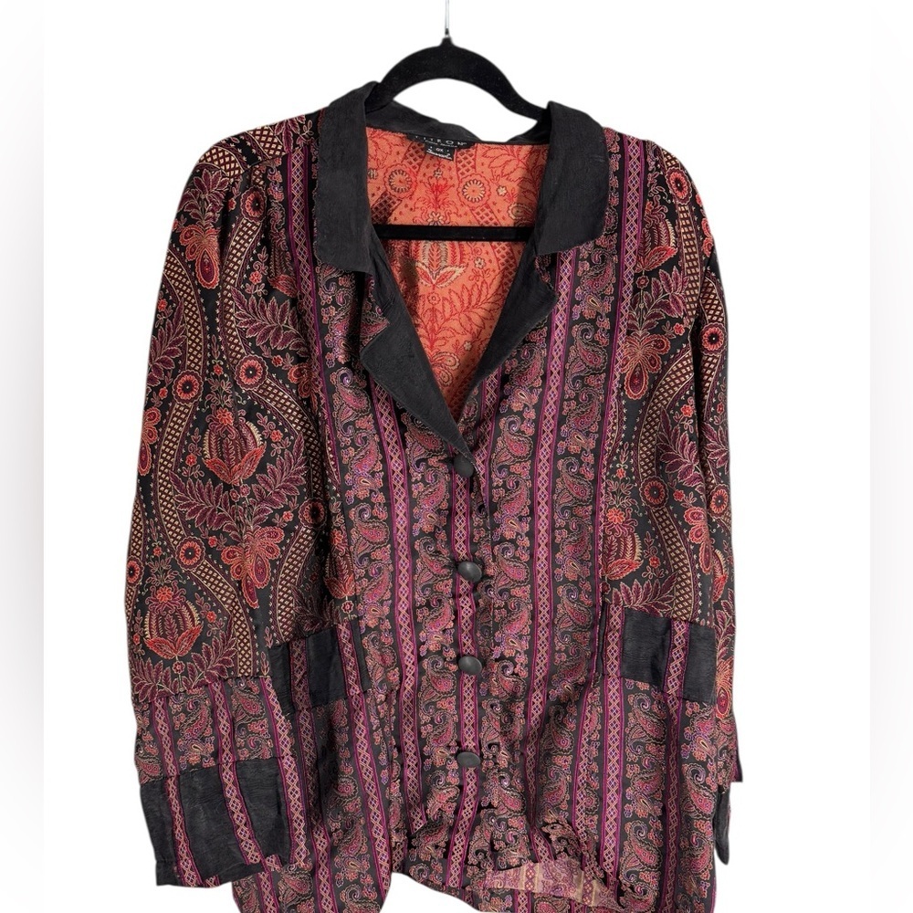 Vintage Citron Santa Monica rayon silk Asian blazer jacket 0X plus size